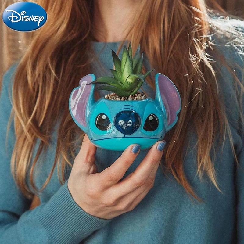 Home Decor Disney - ディズニーステッチ装飾かわいい漫画多肉植物鉢植えホームデスクトップ中庭オフィス装飾ペンホルダー樹脂飾り