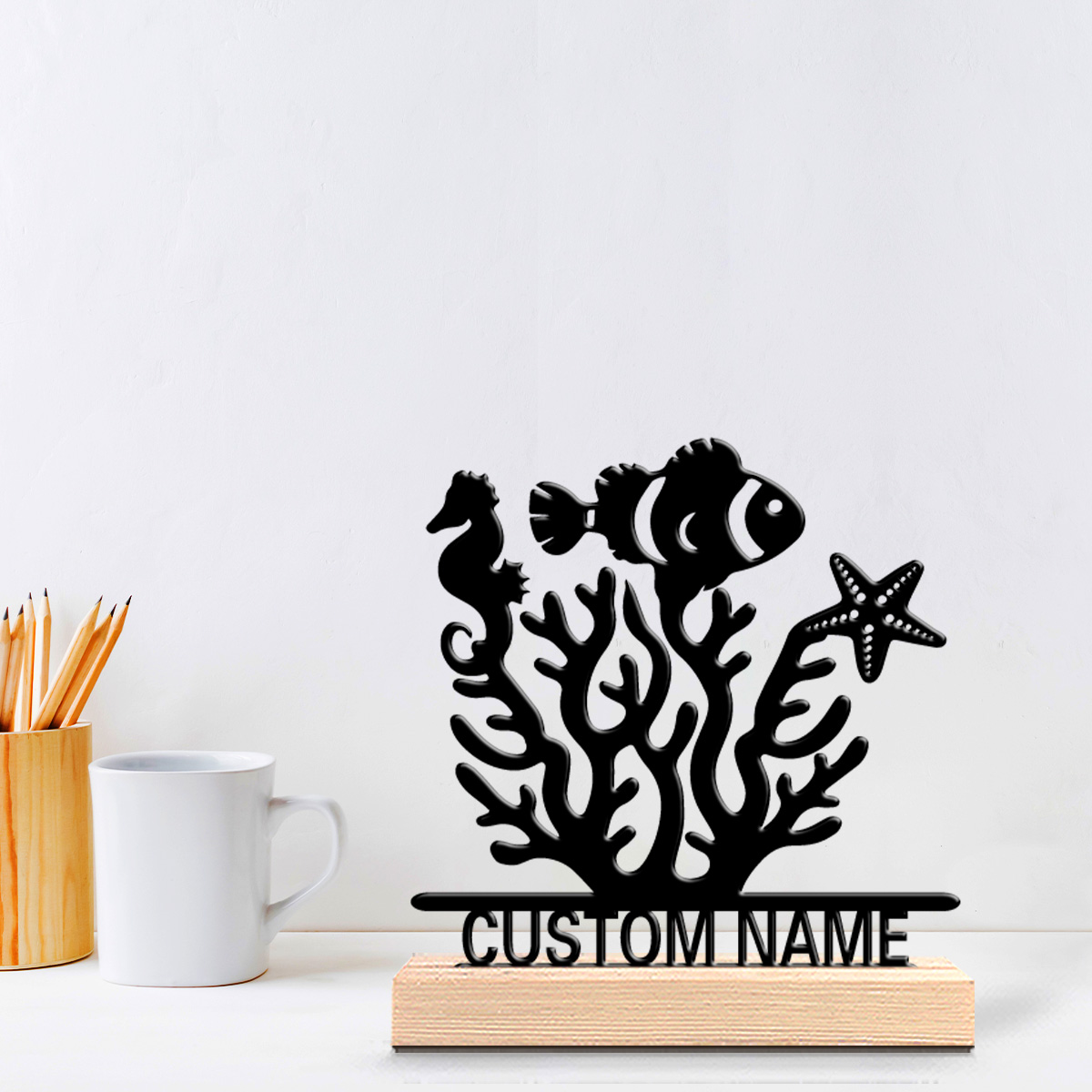Home Decor Names - 1個入り ミニマリスト 海洋生物 カスタムネーム入りブリキ像 メタルオーナメント アートフィギュア