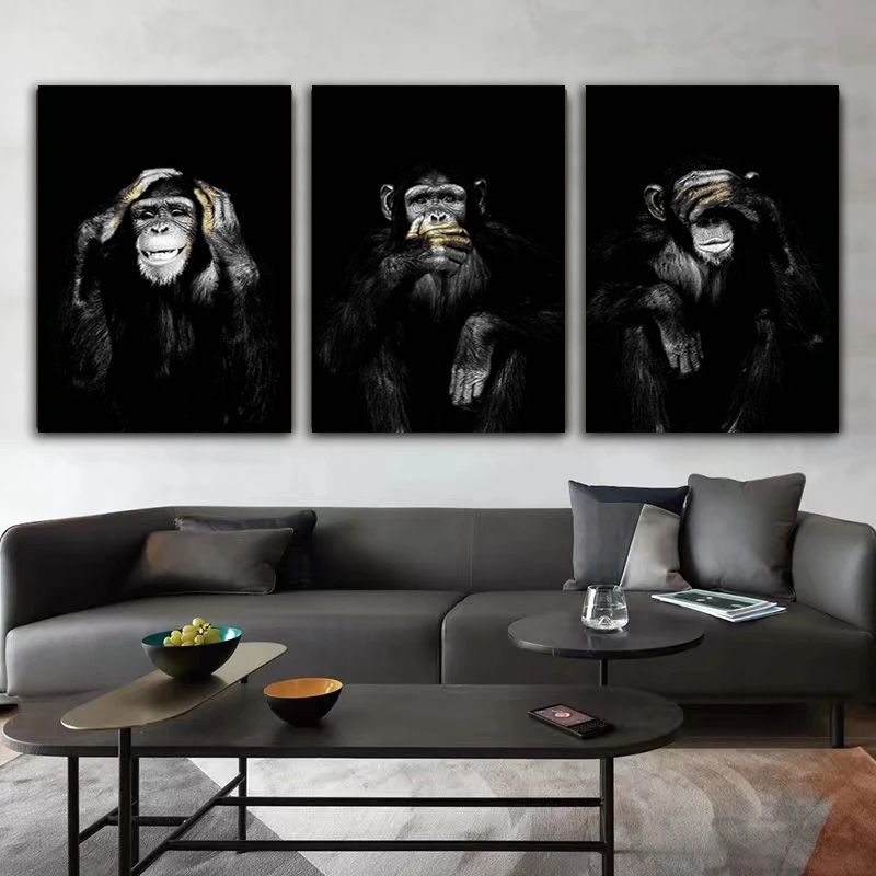 Home Decor Mirror - 面白い猿HDポスター キャンバス絵画 動物 ウォールアート ダークキャンバス絵画 リビングルームの家の装飾用
