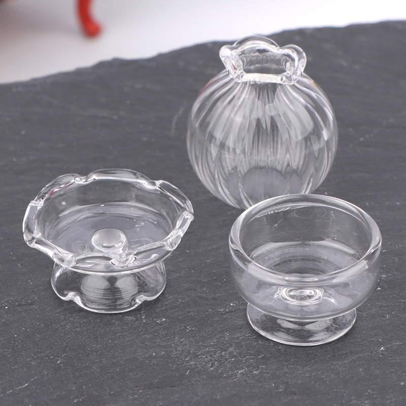 Home Decor Vase - 1:12 ドールハウスミニチュアガラス花瓶デザートカップワインボトルウィッシングボトルコルク付きホームデコレーションおもちゃドールハウスアクセサリー