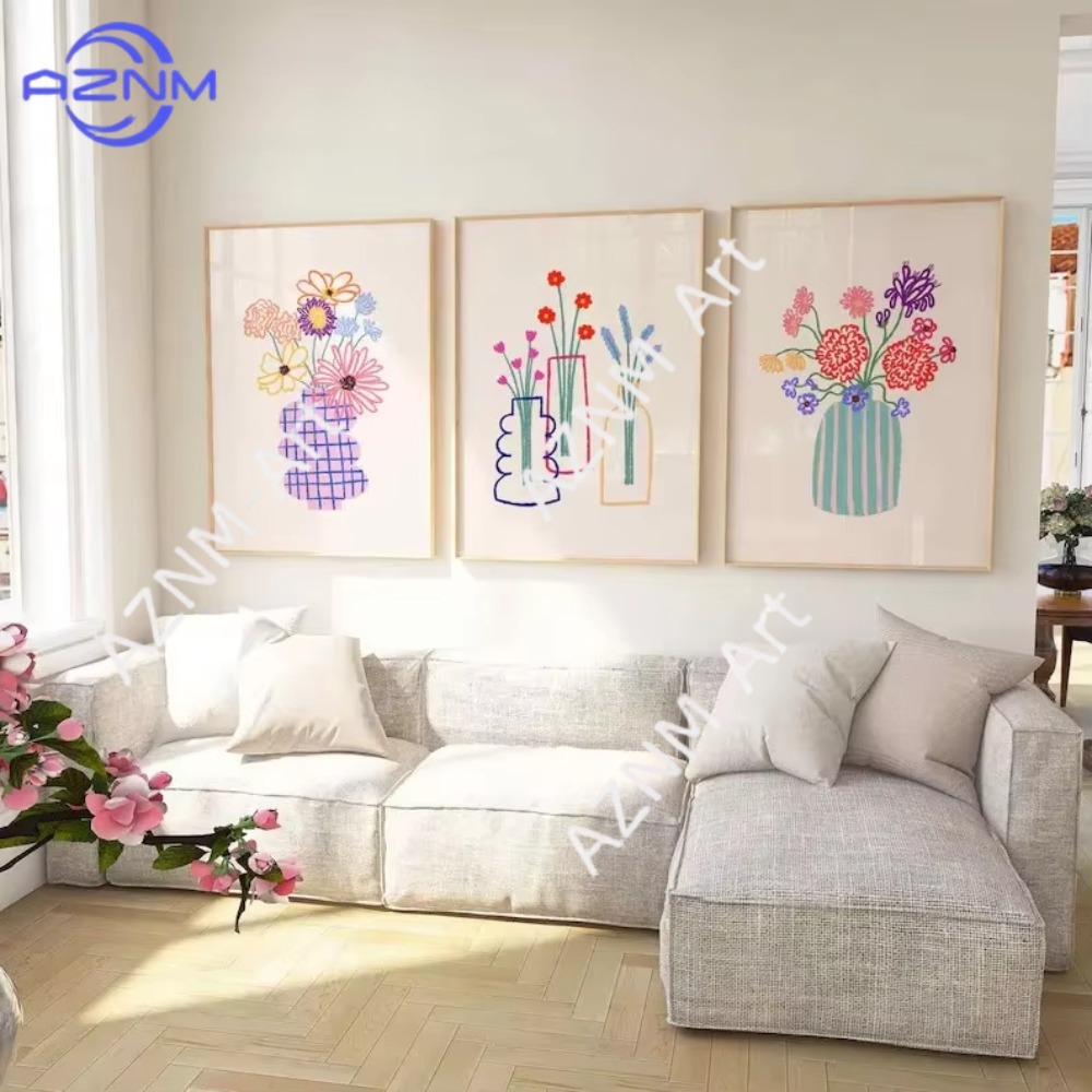 Home Decor Vase - 1/3 個抽象花瓶パステル花束ポスターレトロフラワーマーケットキャンバス絵画壁アート部屋の家の装飾用