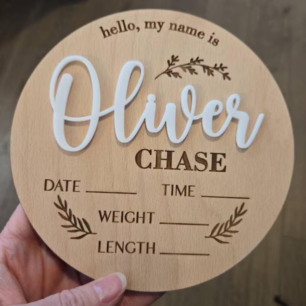 Home Decor Names - 1個入りカスタムベビーアナウンスメントサイン木製名札、ホームルームオフィス壁ドア装飾、DIYペイント可能、誕生日結婚祝いギフト