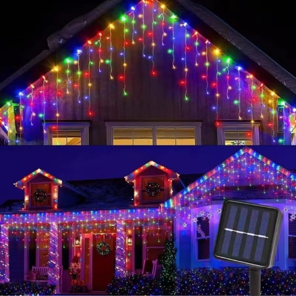 String Curtain Light - 600CMカーテンウォーターフォールライトソーラー式防水LEDストリングライトパティオ屋外ホリデーデコレーションカラーアンビエントライト