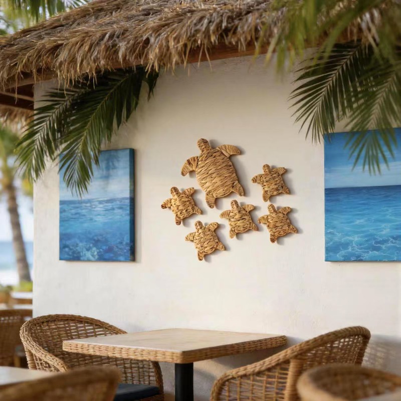 Home Decor Nautical - 手作りのクロシェタートル壁掛け、ボヘミアンスタイルの海亀の装飾、ホリデーパーティー、リビングルーム、子供部屋用、ユニークな手編みギフトアイデア