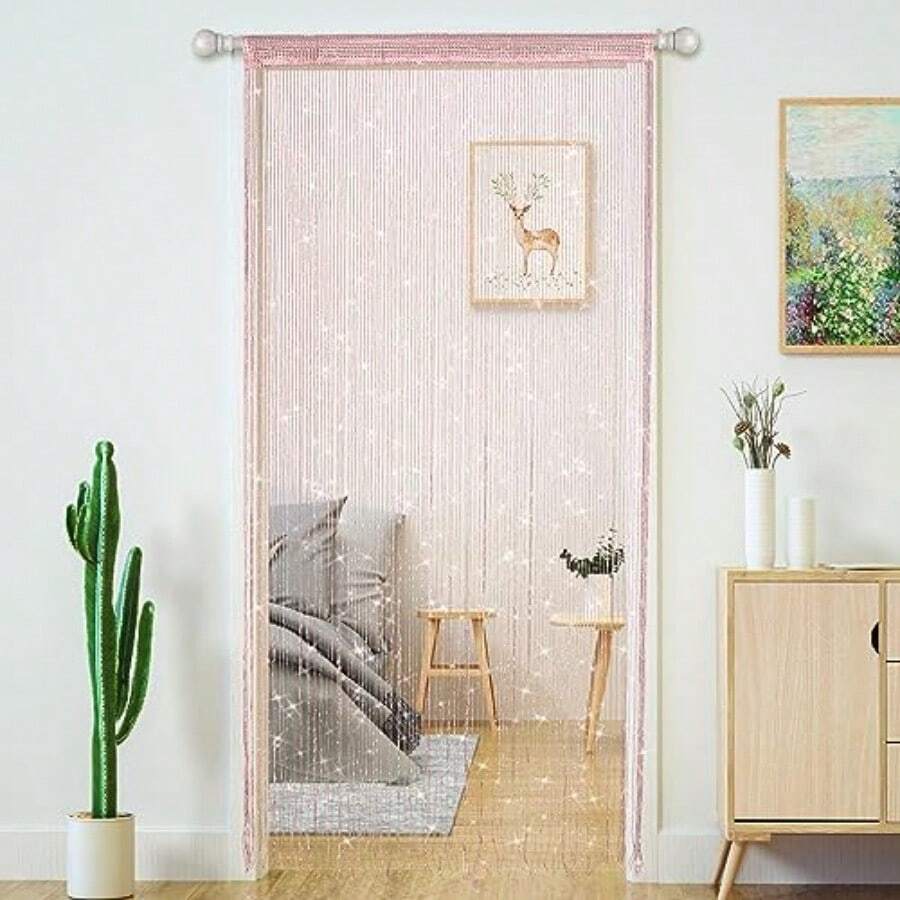 String Curtain Light - グリッタービーズストリングカーテン ドア窓用 スパークルパネル ライトピンク 100x200cm