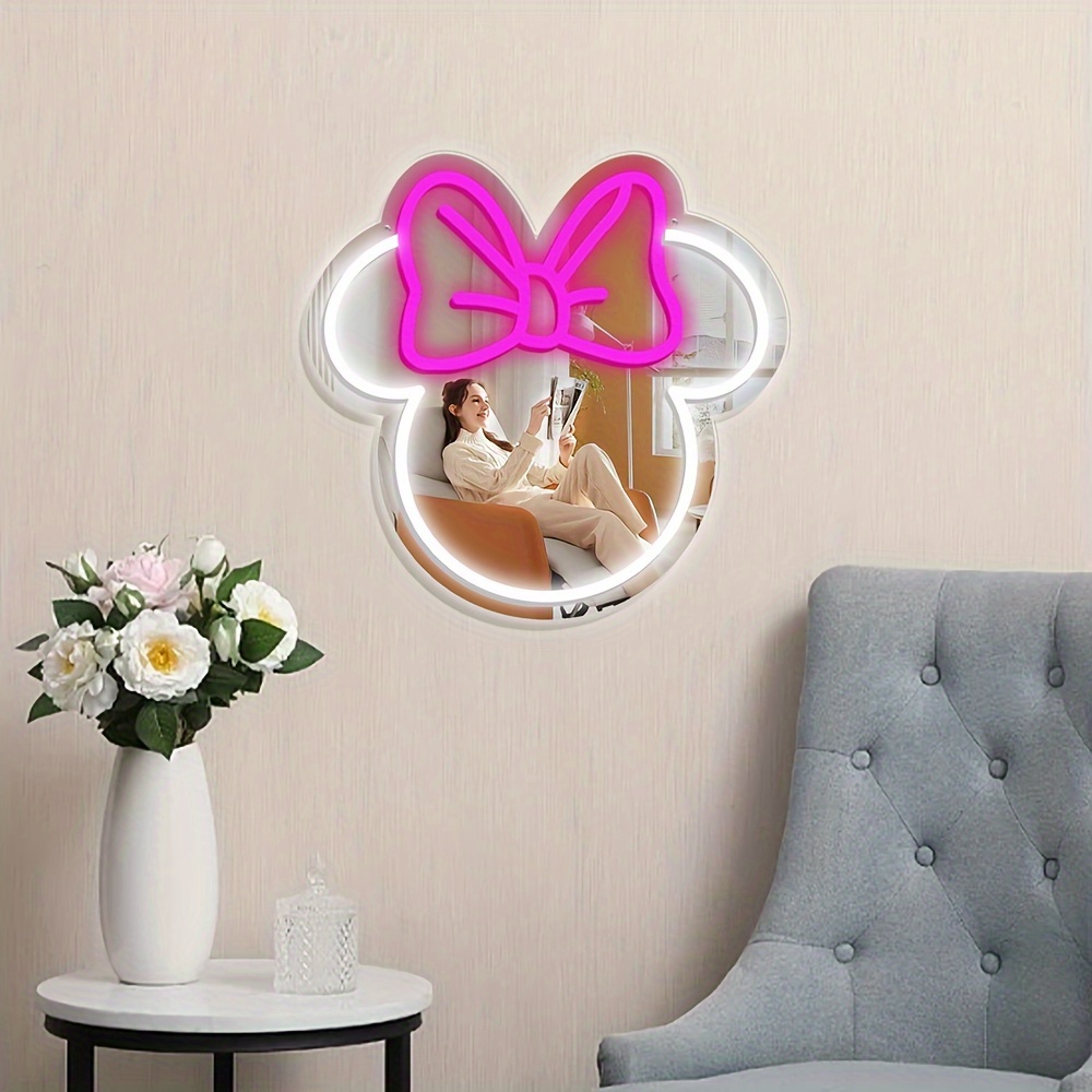 Home Decor Disney - ディズニー ミニーマウス LED ネオンサイン ピンクのリボン付き 子供部屋