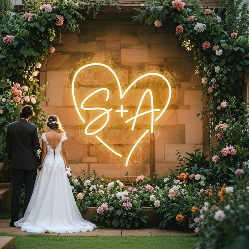 Home Decor Names - カスタムイニシャルハートLEDネオンサイン、結婚式パーティーの背景、家の壁の装飾、カップルへのギフト用のパーソナライズされたネームネオンライト