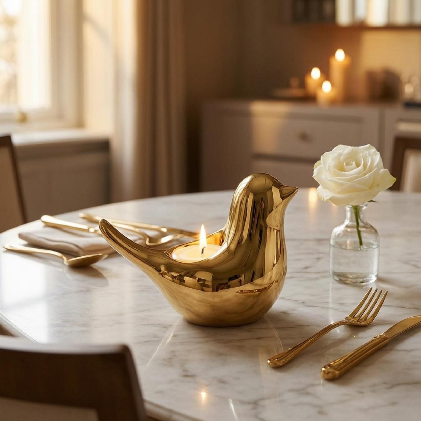 Home Decor Mirror - 鳥の形をしたキャンドルホルダー コンパクトな鏡面仕上げのキャンドルホルダー テーブル、棚、ダイニング面に装飾用