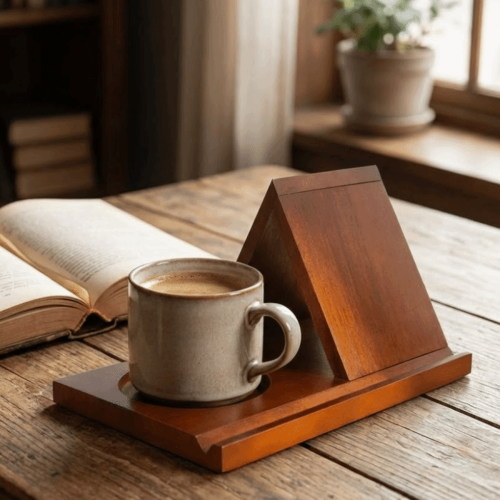 Home Decor Magazine - ミニマリスト 2 in 1 三角形木製ブックホルダー 丈夫な装飾読書スタンド