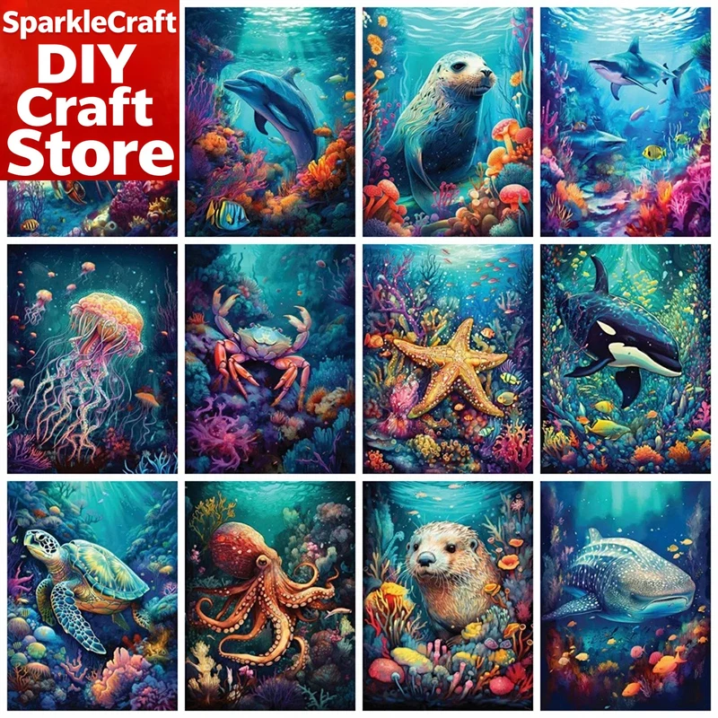 Home Decor Nautical - 1PC フレームレスフルスクエアラウンドダイヤモンド塗装キットイルカウミガメ家の装飾刺繍モザイク動物壁アート