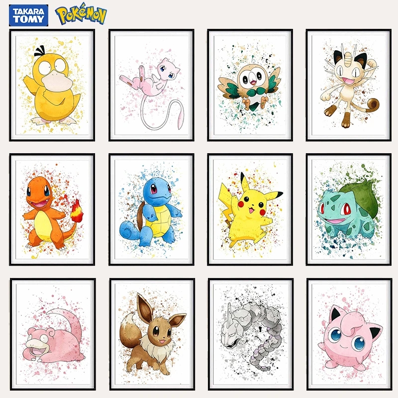 Home Decor Scrap - ポケモンアニメコミックキャンバス絵画漫画ポスターフシギダネヒトカゲゼニガメピカチュウ壁アートプリント子供部屋の家の装飾