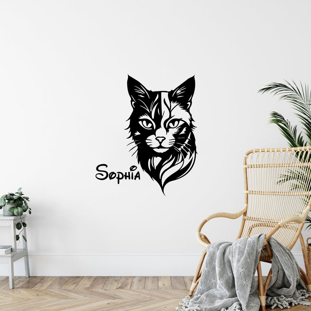 Home Decor Wallpaper - 1PC かわいい猫パーソナライズされた名前ウォールアートデカールウォールステッカー Pvc 素材最高のクリスマスギフトホームパーティーの装飾壁紙