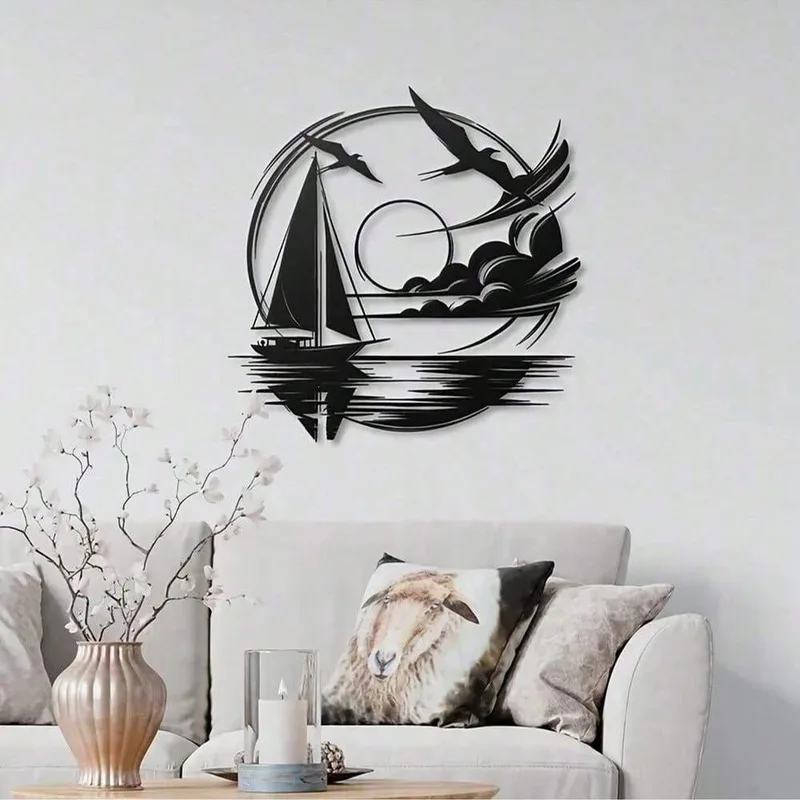 Home Decor Nautical - 航海をテーマにしたギフトアイデア - 防水セーリングボートの金属製壁飾り、モダンな空間に最適 1個