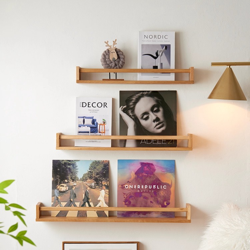 Home Decor Magazine - キッチンスパイスオーガナイザー、無垢材ウォールシェルフ、防湿ディスプレイラック、装飾雑誌ホルダー