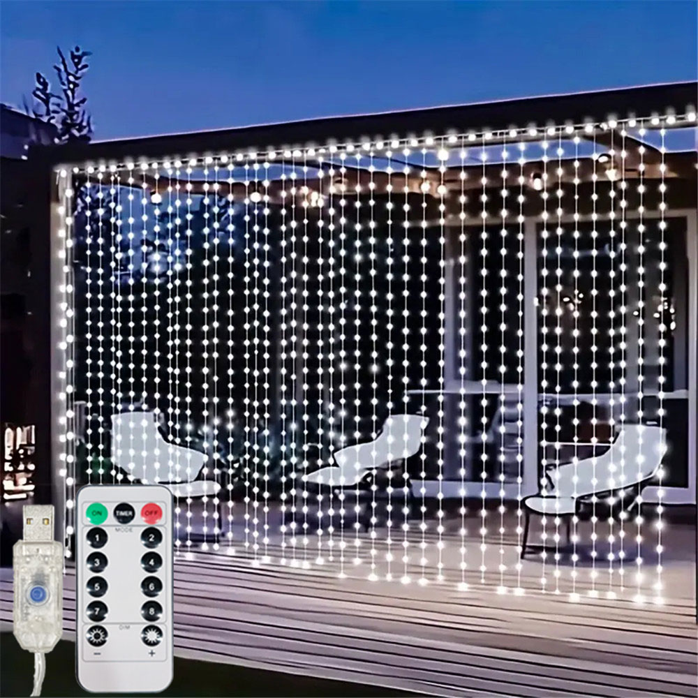 String Curtain Light - 3/6M USB LED カーテン 8 モードリモコンライトホリデーウェディングガーランド寝室リビングルームの装飾クリスマス装飾