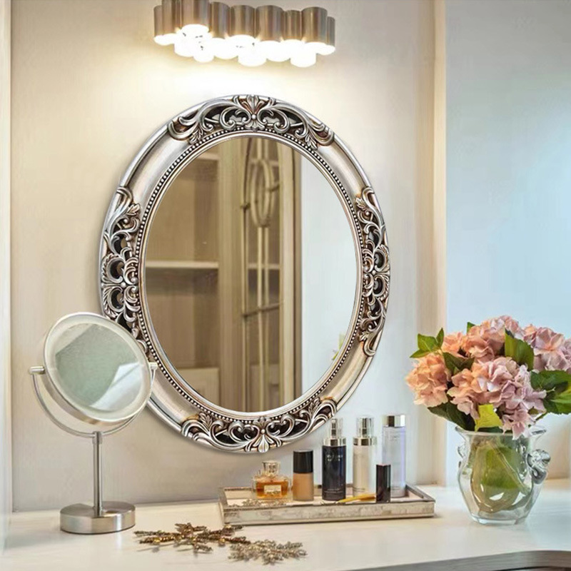 Home Decor Mirror - ヨーロッパ風オーバル型中空浴室鏡 家庭用壁掛け玄関装飾鏡 トイレ壁掛け鏡
