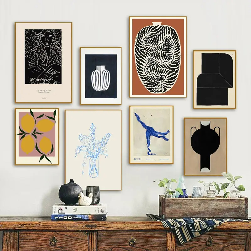 Home Decor Vase - 抽象ミニマリズムレモン花瓶幾何学的な壁アートポスタープリント北欧キャンバス絵画壁の写真リビング家の装飾用