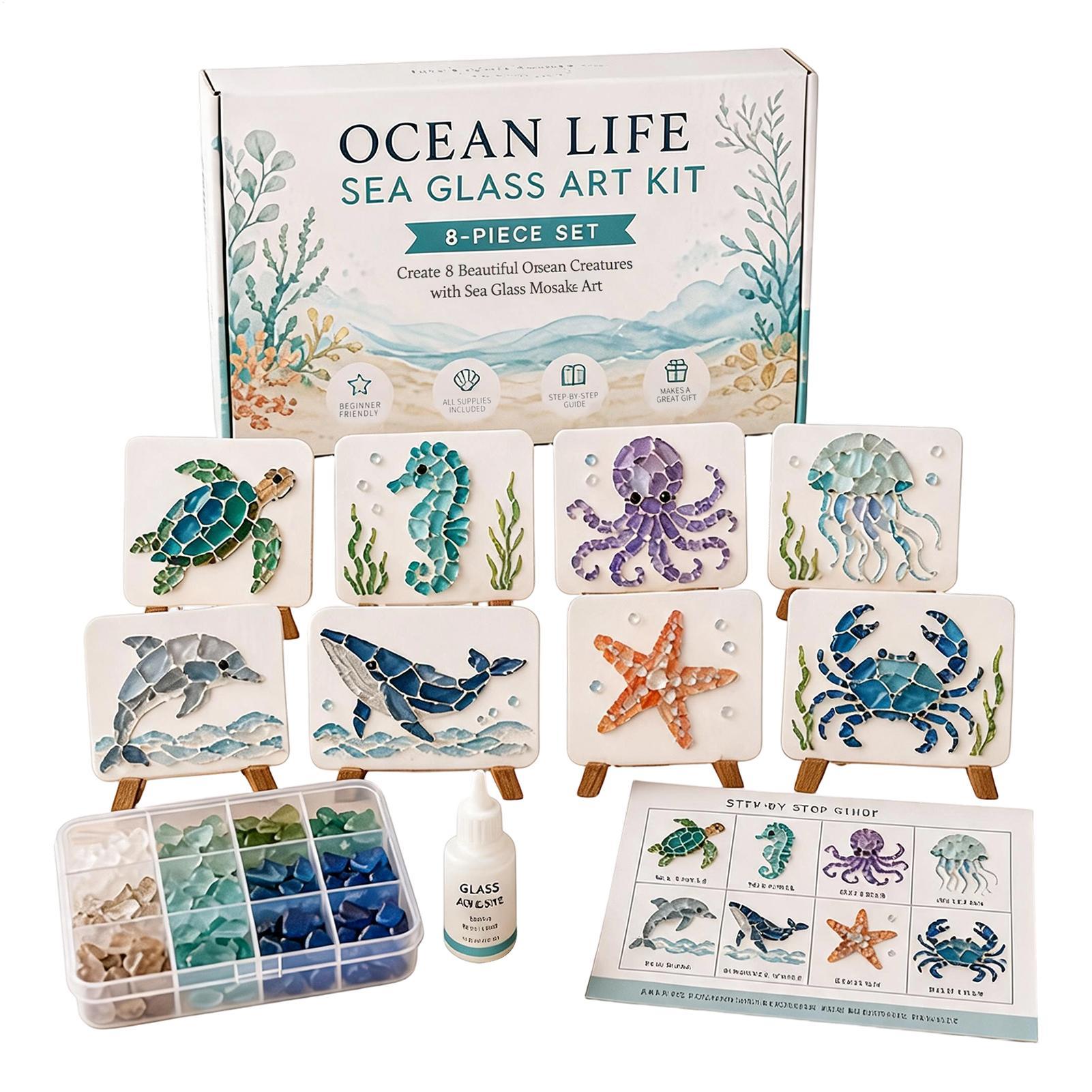 Home Decor Nautical - 1個入り オーシャンライフ シーグラスモザイクアート DIYクラフトキット 海岸海洋動物モザイク作成用品 航海風ホームデコレーション