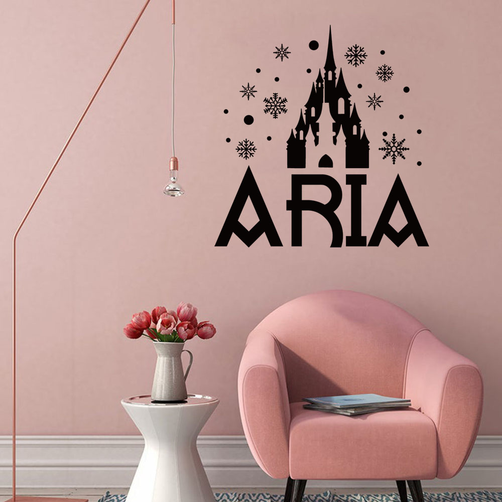 Home Decor Wallpaper - 1PC かわいい城スノーフレークカスタムテキスト家族壁ステッカー壁画アート家の装飾リビングルームの装飾アート装飾壁紙