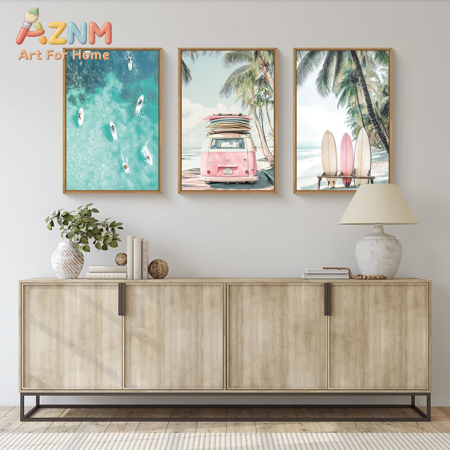 Home Decor Nautical - 3ピース サマーサーフボード ビーチキャンバス ウォールアート サーフィン 海景