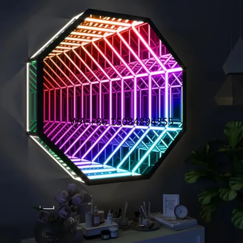 Home Decor Mirror - 八角形3D無限鏡ライトトンネルミラー無限鏡LEDマジックライトポータル、素晴らしい部屋の装飾と家庭照明に