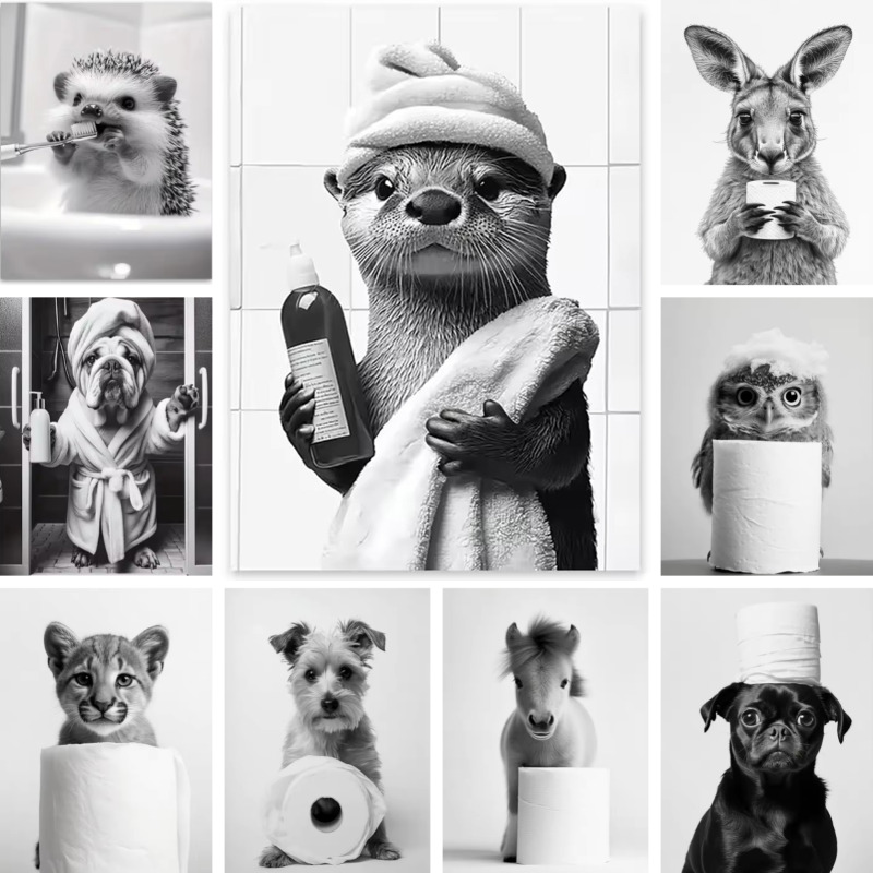 動物浴室トイレットペーパーキャンバス絵画ポスターカワウソハリ - Home Decor Scrap のレビューと価格