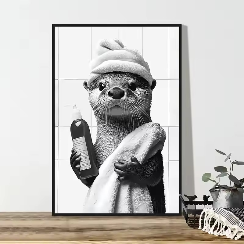 動物浴室トイレットペーパーキャンバス絵画ポスターカワウソハリ - Home Decor Scrap のレビューと価格