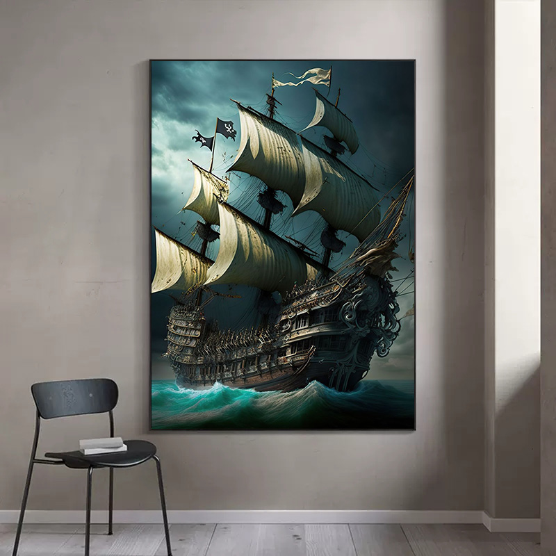 抽象的な海賊船海月夜ポスタープリントキャンバス絵画壁アート画 - Home Decor Nautical のレビューと価格