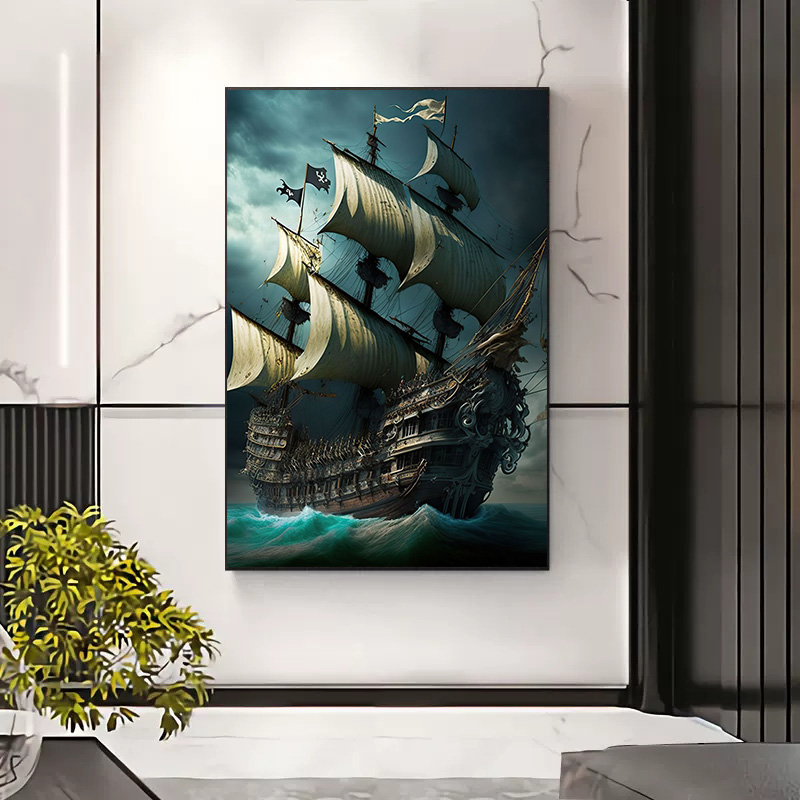 抽象的な海賊船海月夜ポスタープリントキャンバス絵画壁アート画 - Home Decor Nautical のレビューと価格