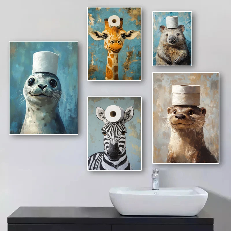 漫画かわいい面白い動物たちが頭にトイレットペーパーをかぶって - Home Decor Scrap のレビューと価格
