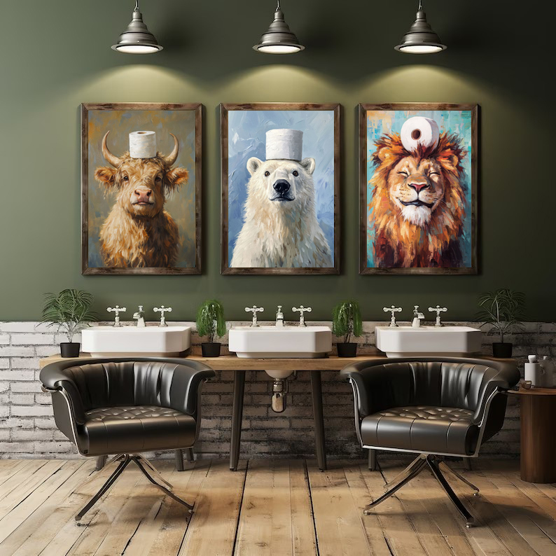 漫画かわいい面白い動物たちが頭にトイレットペーパーをかぶって - Home Decor Scrap のレビューと価格