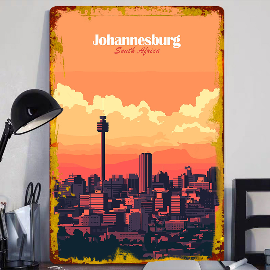 ヨハネスブルグ南アフリカ都市のスカイラインメタルウォールアー - Home Decor Johannesburg のレビューと価格