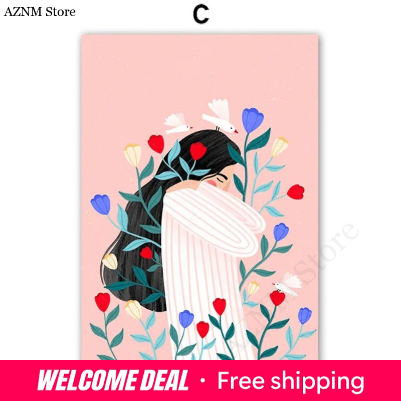 ボーホーファッションガール 花瓶イラスト ウォールアート キ - Home Decor Vase のレビューと価格