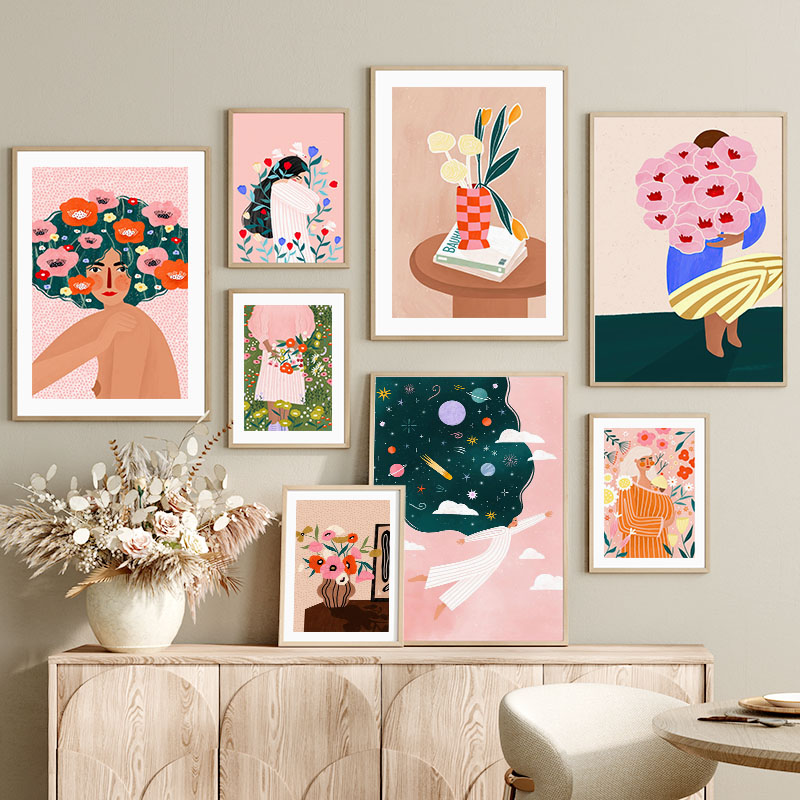 ボーホーファッションガール 花瓶イラスト ウォールアート キ - Home Decor Vase のレビューと価格