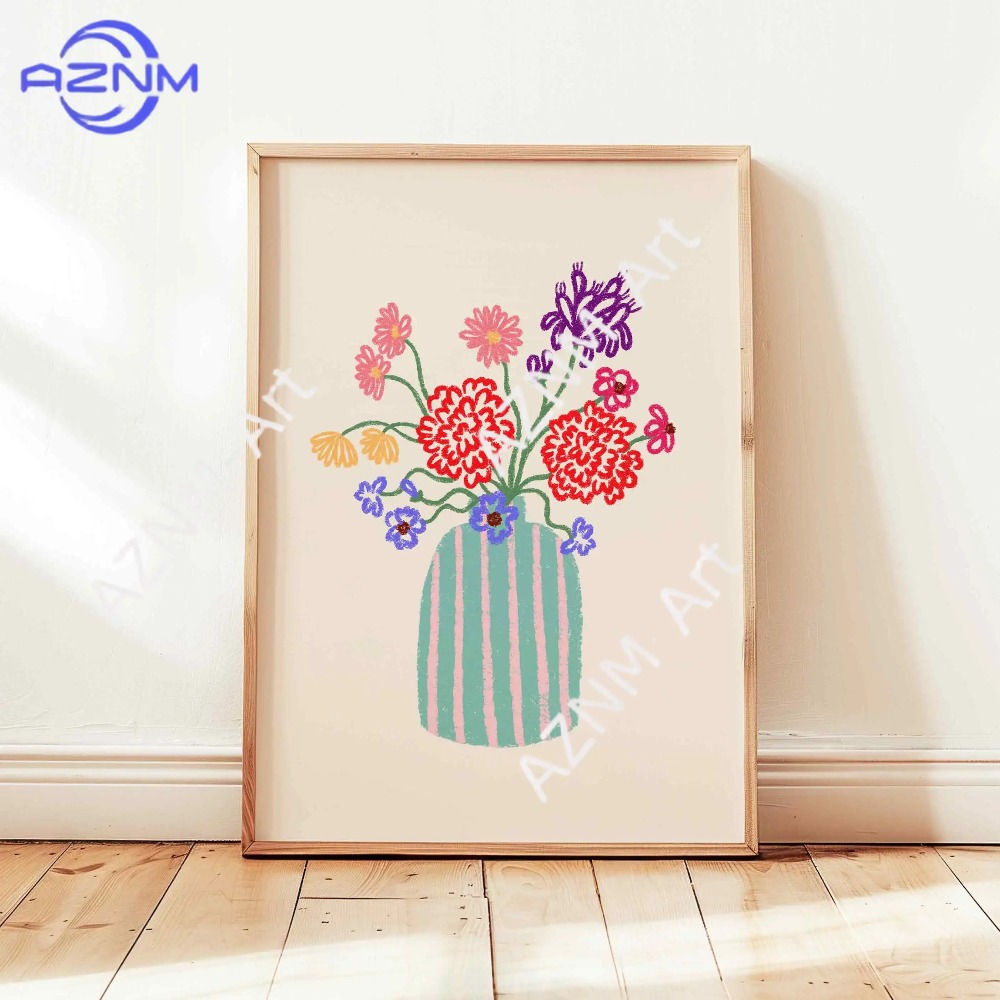 1/3 個抽象花瓶パステル花束ポスターレトロフラワーマーケッ - Home Decor Vase のレビューと価格