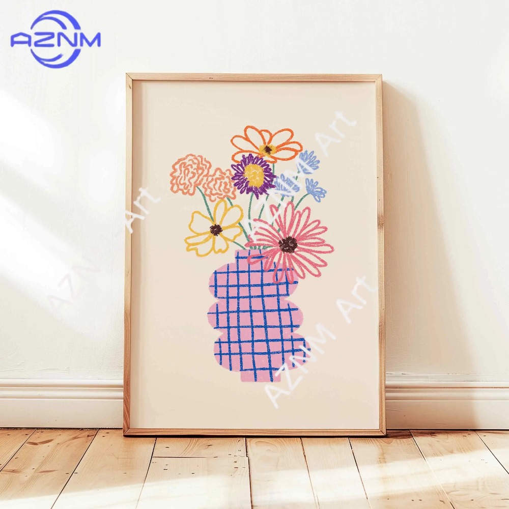 1/3 個抽象花瓶パステル花束ポスターレトロフラワーマーケッ - Home Decor Vase のレビューと価格