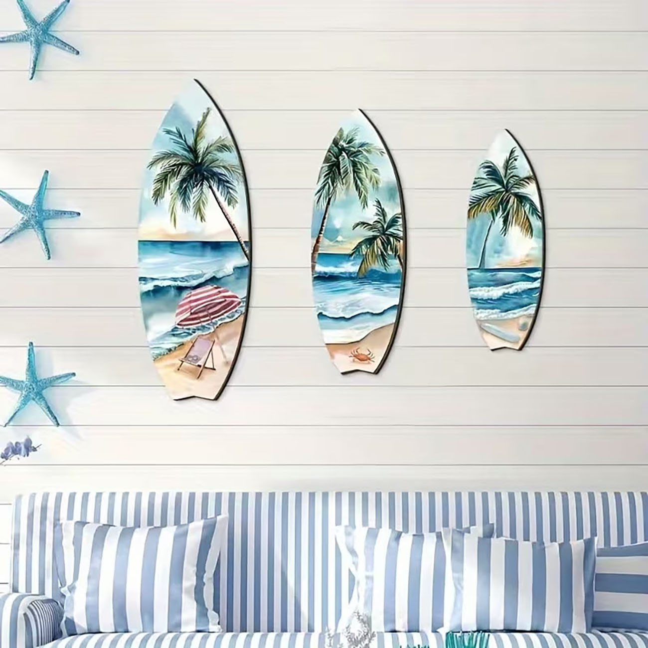 3ピースオーシャンビューサーフボード木製ウォールアートセット - Home Decor Nautical のレビューと価格