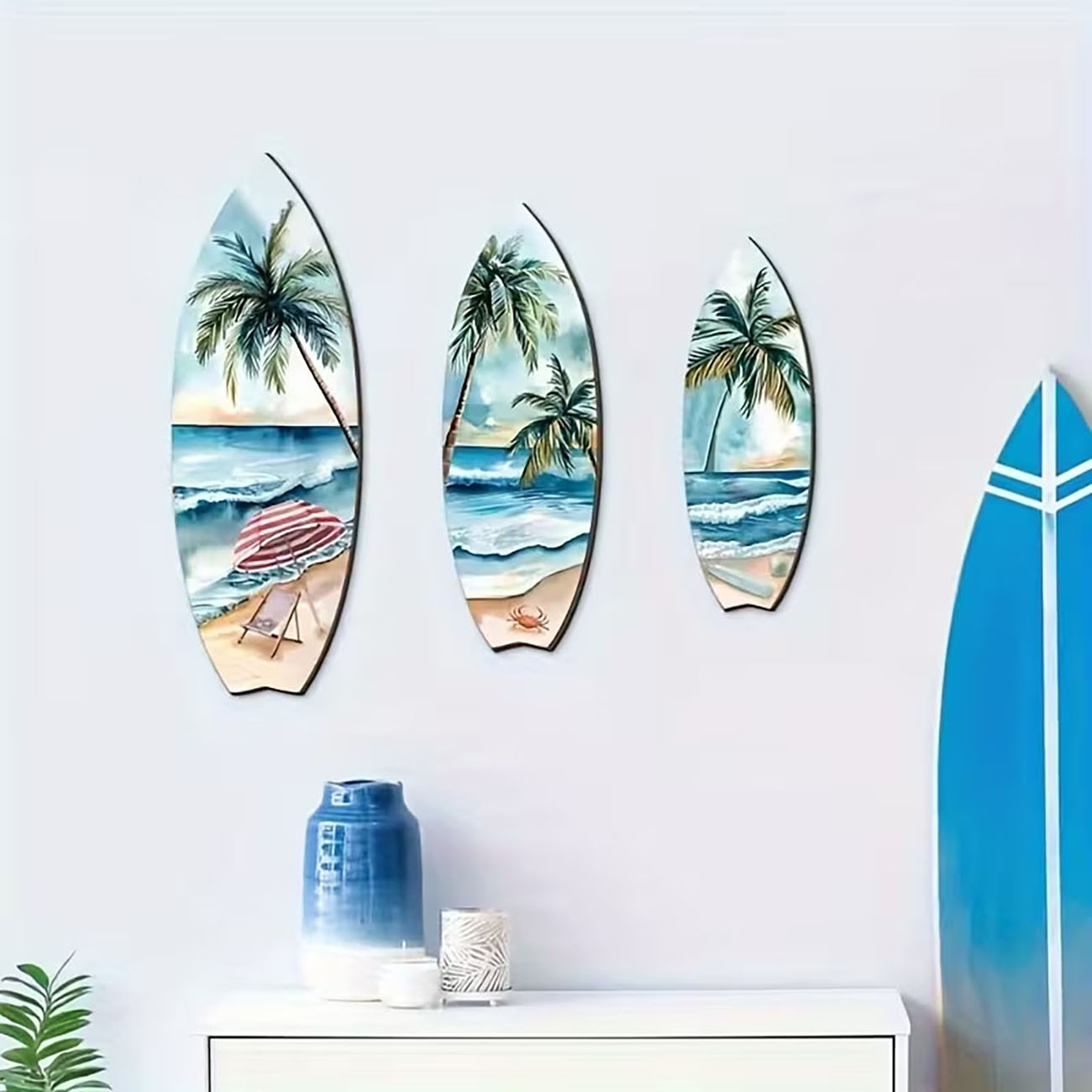 3ピースオーシャンビューサーフボード木製ウォールアートセット - Home Decor Nautical のレビューと価格