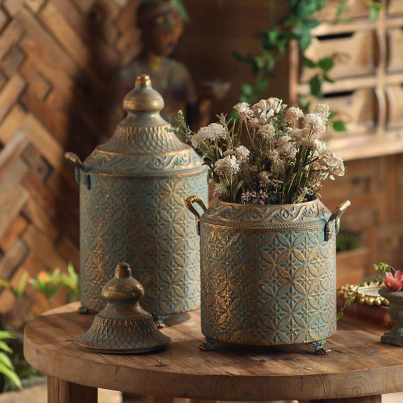 パティナ仕上げの金属製装飾花瓶、大型ヴィンテージ壺、ホームコ - Home Decor Vase のレビューと価格