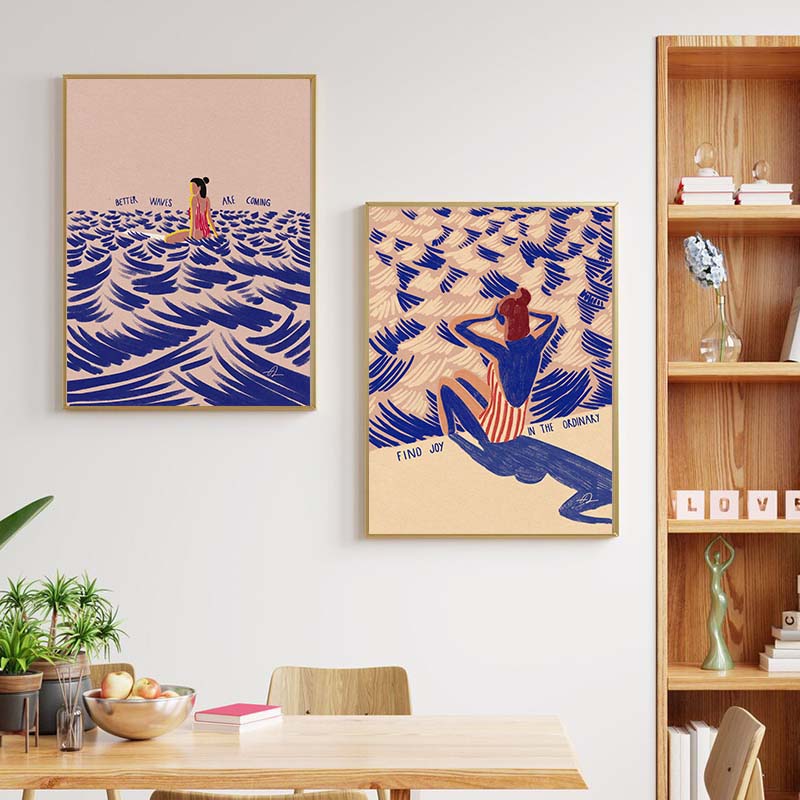 北欧ミニマリストアートサーフィンパドリング水泳海の波プリント - Home Decor Nautical のレビューと価格