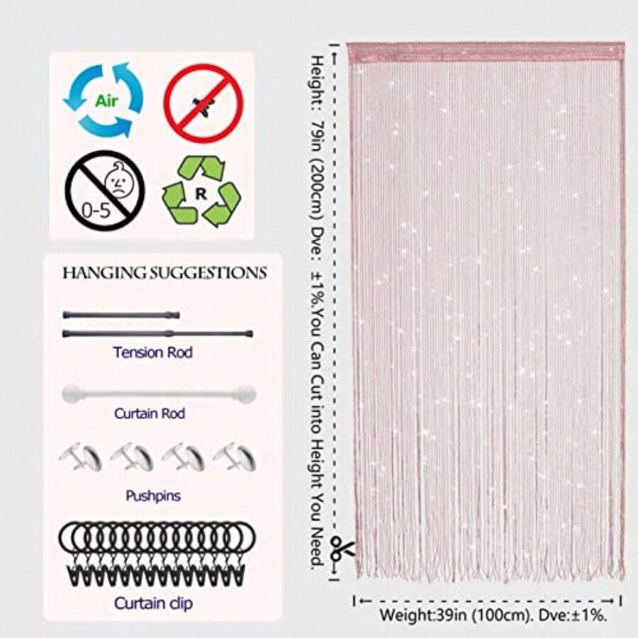グリッタービーズストリングカーテン ドア窓用 スパークルパネ - String Curtain Light のレビューと価格