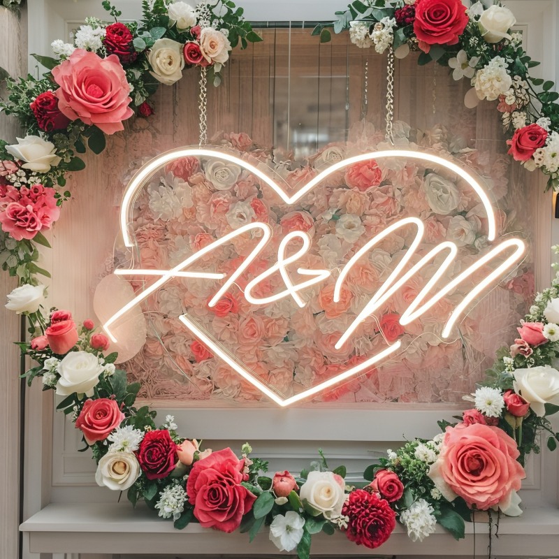 カスタムイニシャルハートLEDネオンサイン、結婚式パーティー - Home Decor Names のレビューと価格