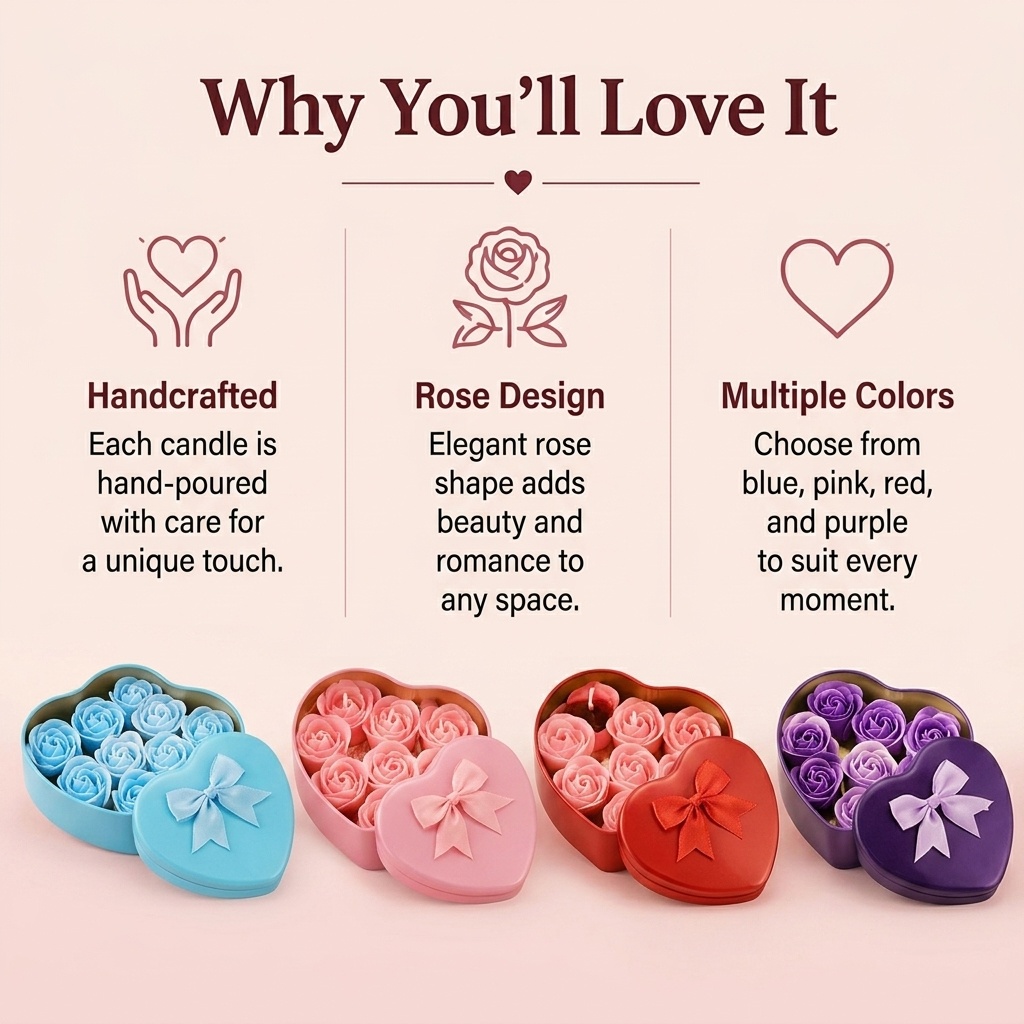 バラの形をしたソイワックスキャンドル6個セット、ロマンチック - Home Decor Kit のレビューと価格