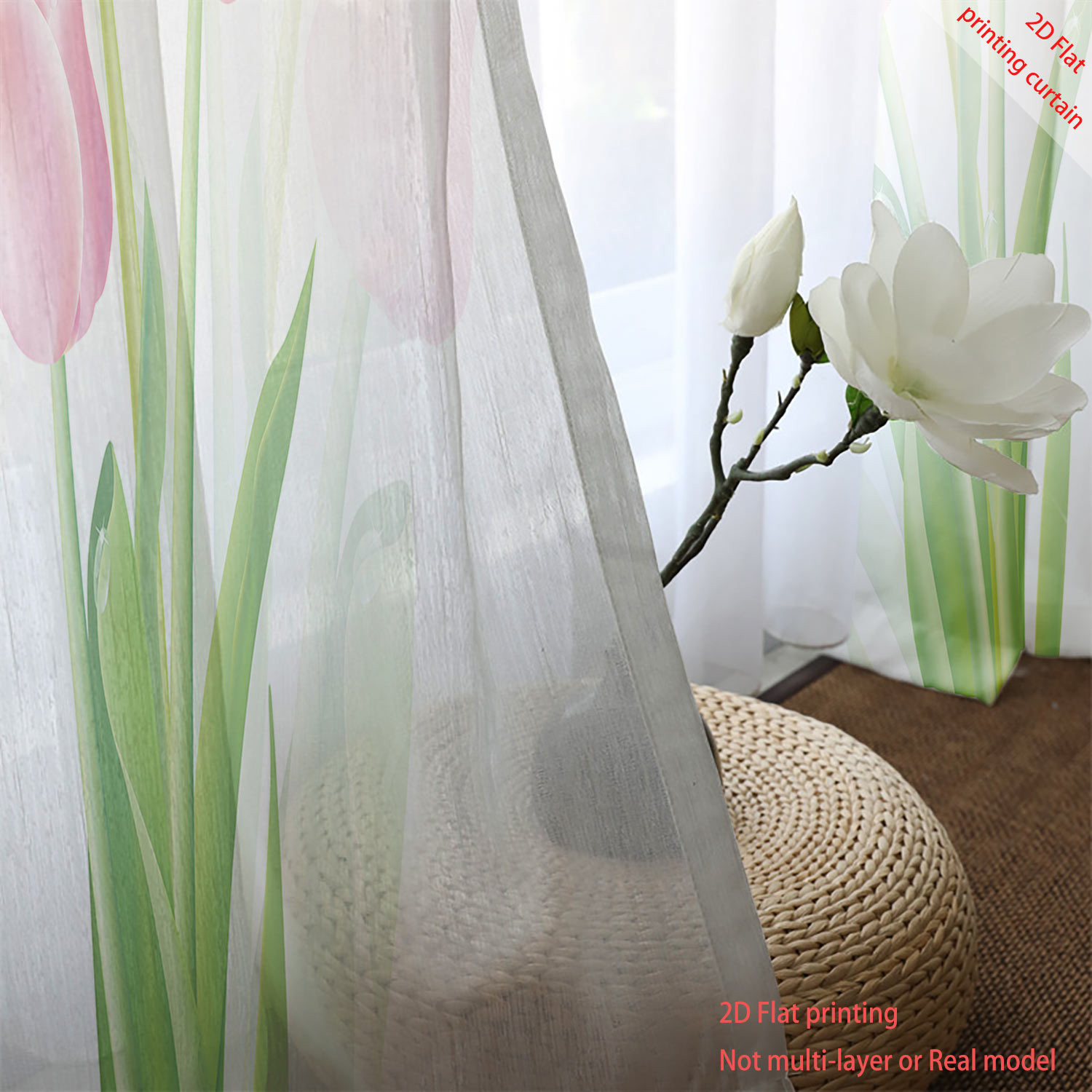 ピンクのチューリップ柄の透明ガーゼカーテン、ロマンチックな家 - Home Decor Tulip のレビューと価格
