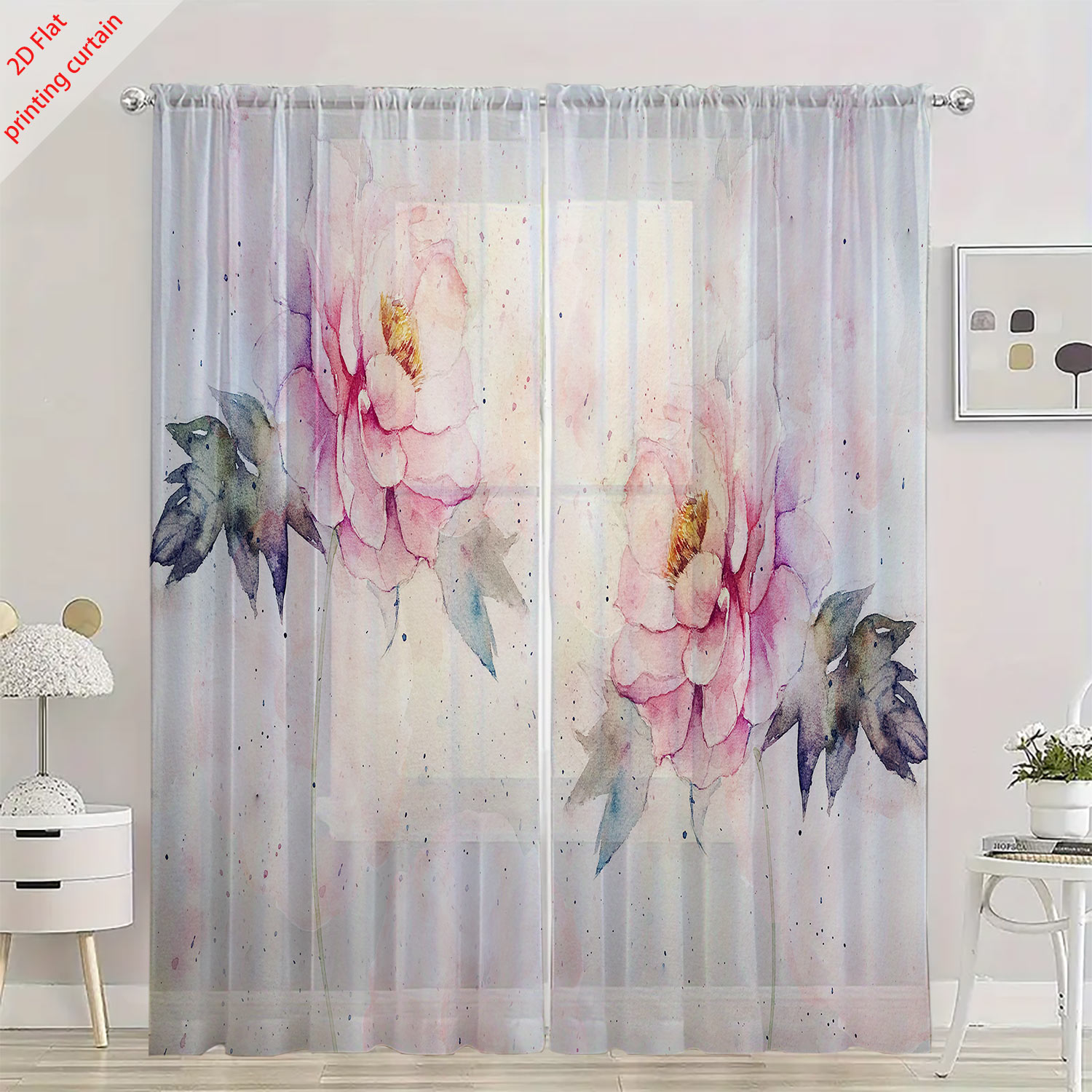 ピンクのチューリップ柄の透明ガーゼカーテン、ロマンチックな家 - Home Decor Tulip のレビューと価格