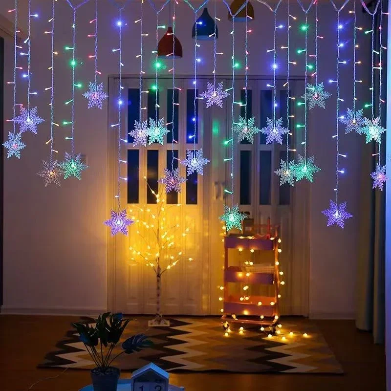4M 96LED クリスマスホームデコレーション スノーフレ - String Curtain Light のレビューと価格