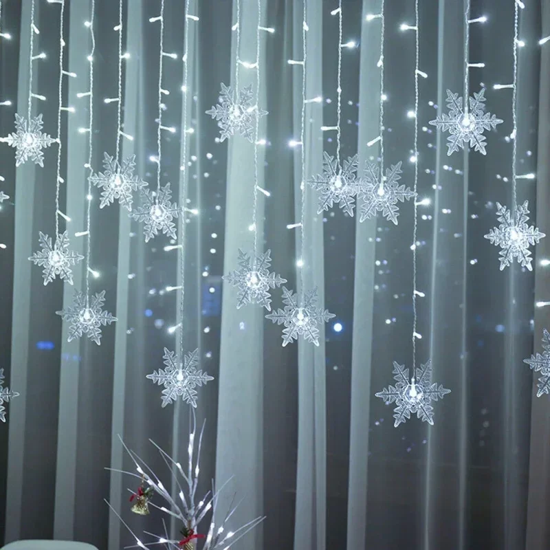4M 96LED クリスマスホームデコレーション スノーフレ - String Curtain Light のレビューと価格