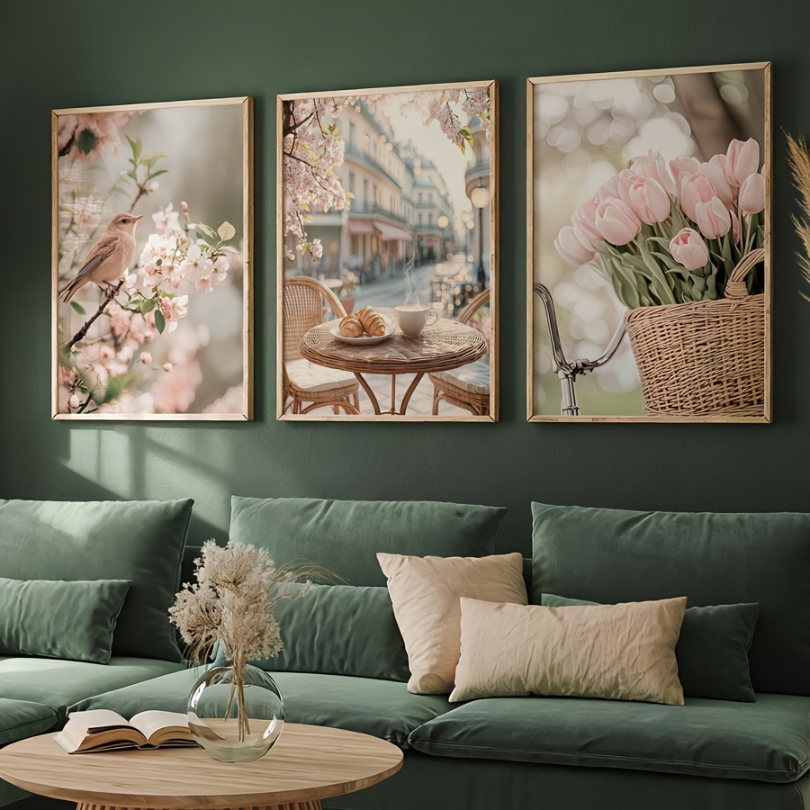 3 ピース/セットロマンチックなパリの街のキャンバスプリント - Home Decor Tulip のレビューと価格