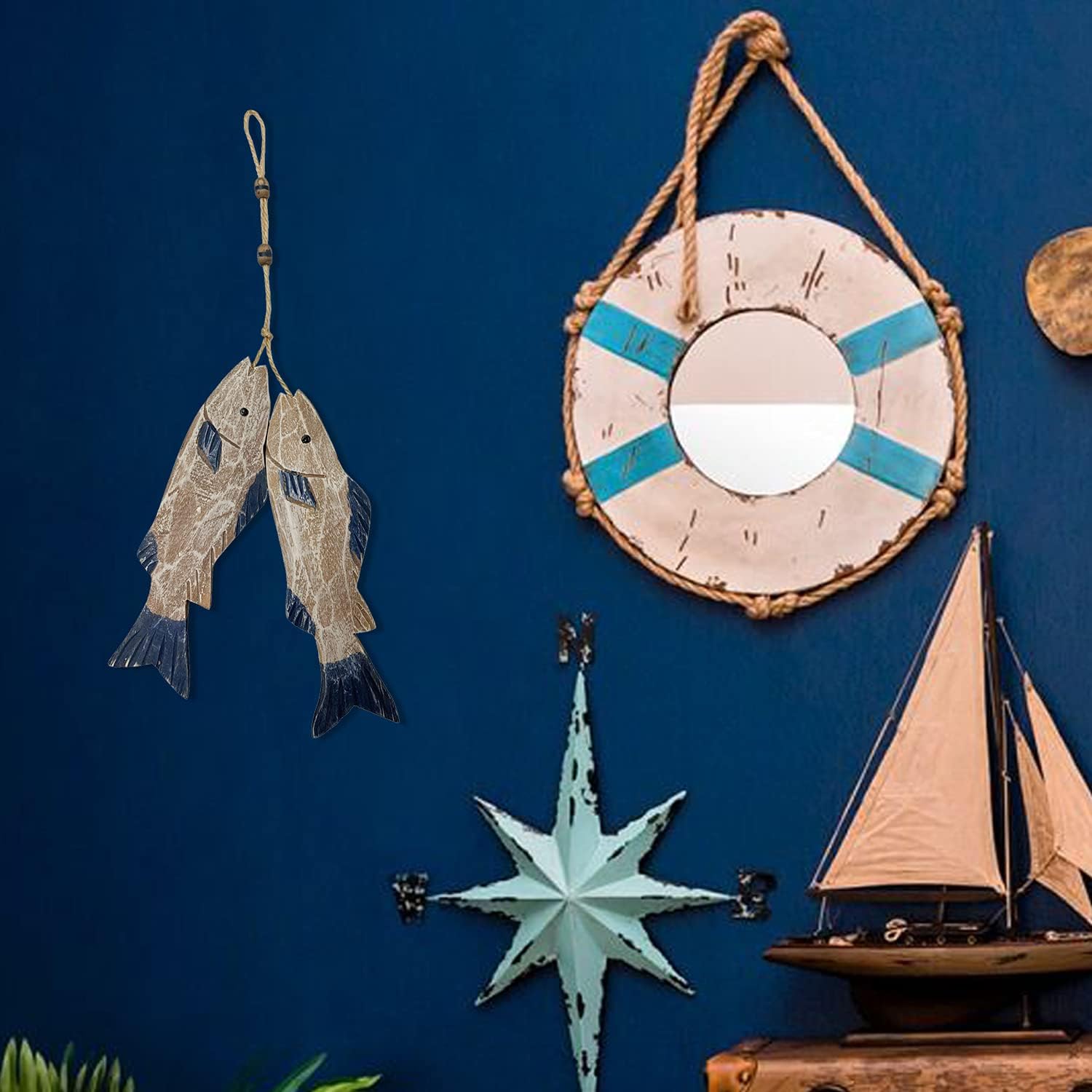 アンティーク木製魚の壁掛けアートデコレーション、航海風手彫り - Home Decor Nautical のレビューと価格