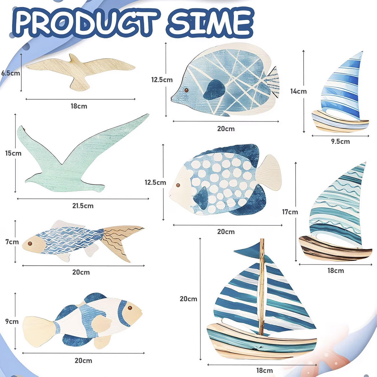9個入りトロピカルフィッシュ・カモメ・帆船木製壁飾り、航海風 - Home Decor Nautical のレビューと価格
